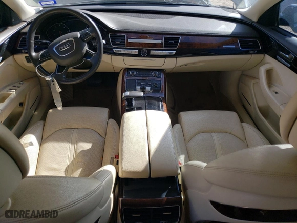 2014 Audi A8 L 4.0T with VIN WAUR2AFD6EN003560, listed as a Copart auction lot 43628395 with 158,188 mi miles and Salvage Title. Bid and sale history available at carsss.com. Image 8.