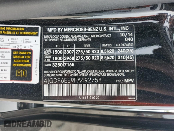 2015 Mercedes-Benz GL with VIN 4JGDF6EE9FA492758, listed as a Copart auction lot 47929104 with 72,179 mi miles. Bid and sale history available at carsss.com. Image 14.