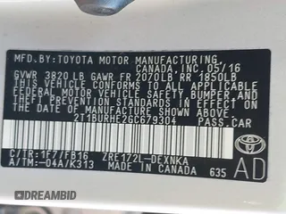 2016 Toyota Corolla L with VIN 2T1BURHE2GC679304, listed as a IAAI auction lot 42088007 with 64,694 mi miles and . Bid and sale history available at DreamBid. Image 9.