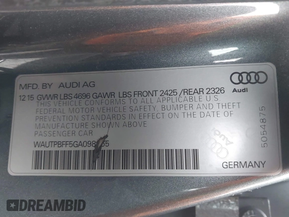 2016 Audi A3 e-tron Premium Plus with VIN WAUTPBFF5GA098055, listed as a IAAI auction lot 41704803 with 75,713 mi miles and . Bid and sale history available at DreamBid. Image 9.
