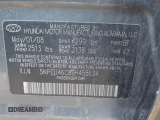 2009 Hyundai Sonata Limited with VIN 5NPEU46C89H455634, listed as a IAAI auction lot 41754062 with Not Provided miles and . Bid and sale history available at DreamBid. Image 9.