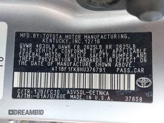 2017 Toyota Camry XLE z VIN 4T1BF1FK8HU376791, wystawiony jako IAAI lot #42114379 z przebiegiem 54 319 mil mil oraz . Historia ofert i sprzedaży dostępna na DreamBid. Obrazek 9.