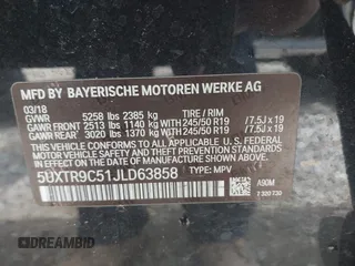2018 BMW X3 xDrive30i z VIN 5UXTR9C51JLD63858, wystawiony jako IAAI lot #42161120 z przebiegiem 55 073 mil mil oraz . Historia ofert i sprzedaży dostępna na DreamBid. Obrazek 9.