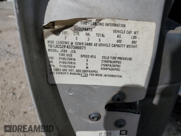 2003 Chevrolet Cavalier with VIN 1G1JC52F437386971, listed as a Copart auction lot 77662254 with 225,643 mi miles and Salvage Title. Bid and sale history available at carsss.com. Image 12.