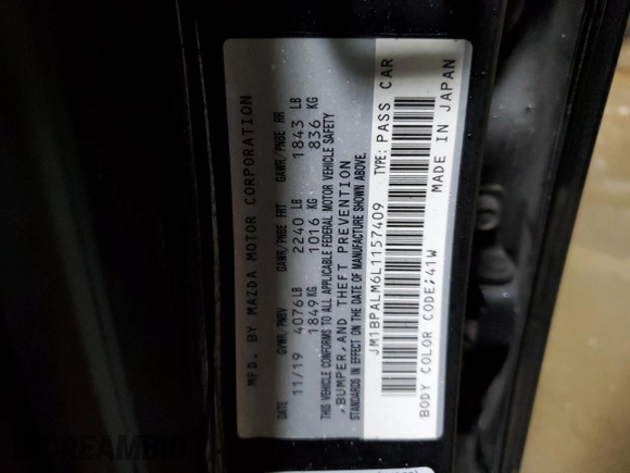 2020 Mazda 3 with VIN JM1BPALM6L1157409, listed as a Copart auction lot 88316725 with 124,313 mi miles and Salvage title. Bid and sale history available at DreamBid. Image 13.