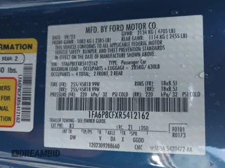 2024 Ford Mustang GT with VIN 1FA6P8CFXR5412162, listed as a IAAI auction lot 42203438 with 21,013 mi miles and . Bid and sale history available at DreamBid. Image 9.