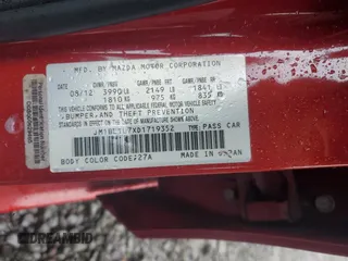 2013 Mazda 3 i Touring with VIN JM1BL1L7XD1719352, listed as a Copart auction lot 49727495 with 35,337 mi miles and Salvage Title. Bid and sale history available at DreamBid. Image 12.