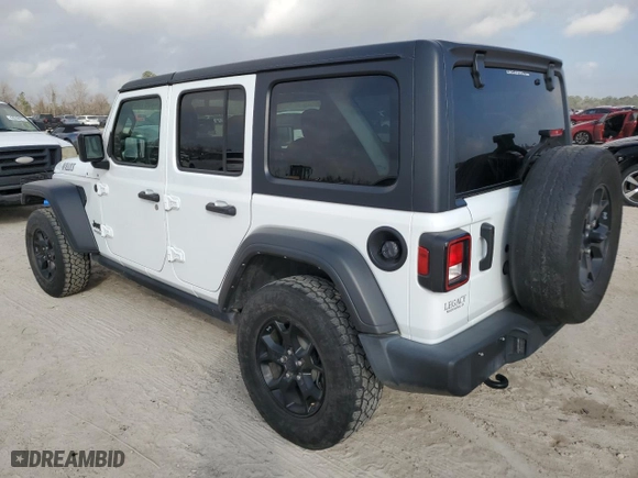 2021 Jeep Wrangler Unlimited Willys with VIN 1C4HJXDN4MW669423, listed as a Copart auction lot 44591085 with 53,835 mi miles and Salvage Title. Bid and sale history available at carsss.com. Image 2.