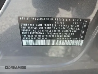 2012 Volkswagen Jetta TDI w/Premium & Nav z VIN 3VWLL7AJ2CM358901, wystawiony jako Copart lot #57350505 z przebiegiem 155 062 mil mil oraz Szkoda całkowita • Salvage title. Historia ofert i sprzedaży dostępna na DreamBid. Obrazek 12.