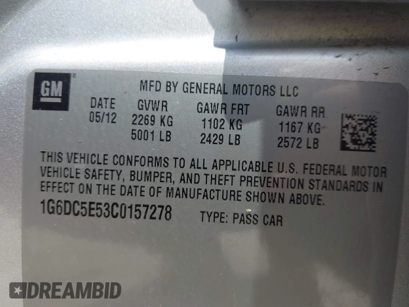 2012 Cadillac CTS with VIN 1G6DC5E53C0157278, listed as a IAAI auction lot 42425392 with 151,991 mi miles and . Bid and sale history available at DreamBid. Image 9.