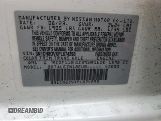 2023 Nissan Versa S with VIN 3N1CN8DVXPL874293, listed as a Copart auction lot 60041525 with 8,332 mi miles and Salvage title. Bid and sale history available at DreamBid. Image 12.