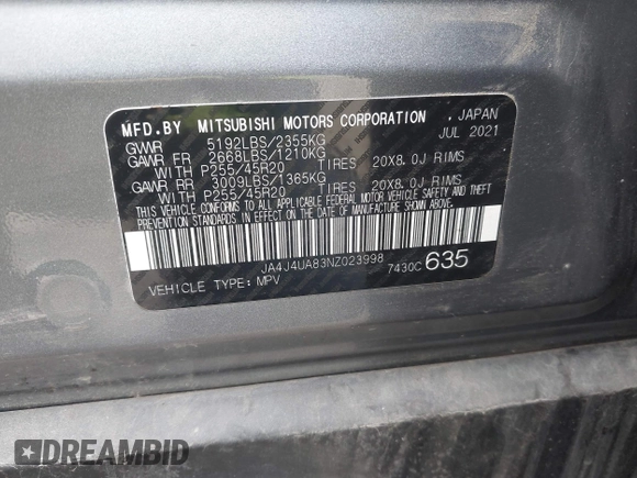 2022 Mitsubishi Outlander SE z VIN JA4J4UA83NZ023998, wystawiony jako IAAI lot #41923204 z przebiegiem 68 788 mil mil oraz . Historia ofert i sprzedaży dostępna na DreamBid. Obrazek 9.