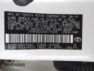 2010 Toyota Prius II with VIN JTDKN3DUXA5179435, listed as a IAAI auction lot 42057272 with 230,960 mi miles and . Bid and sale history available at DreamBid. Image 9.
