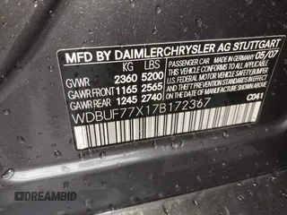 2007 Mercedes-Benz E 63 AMG with VIN WDBUF77X17B172367, listed as a IAAI auction lot 41712525 with 144,100 mi miles and . Bid and sale history available at carsss.com. Image 9.