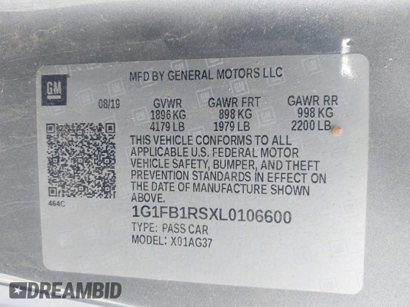 2020 Chevrolet Camaro 1LT с VIN 1G1FB1RSXL0106600, выставлен на аукционе IAAI как лот 41359944 с пробегом 36 764 миль миль и . История ставок и продаж доступна на DreamBid. Изображение 9.