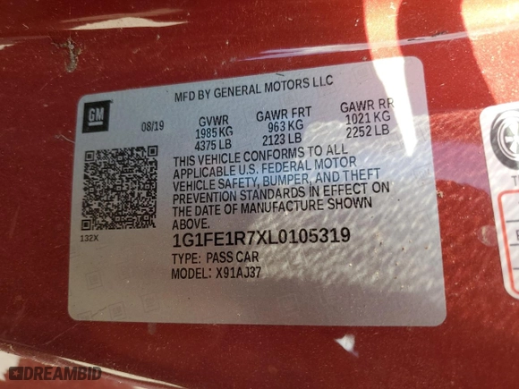 2020 Chevrolet Camaro 1SS with VIN 1G1FE1R7XL0105319, listed as a Copart auction lot 67657984 with 0 mi miles and Salvage Title. Bid and sale history available at carsss.com. Image 12.