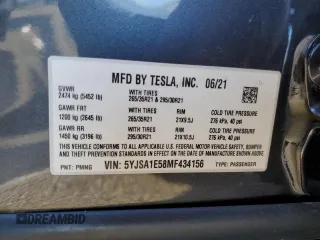 2021 Tesla Model S Long Range z VIN 5YJSA1E58MF434156, wystawiony jako Copart lot #46538425 z przebiegiem 23 510 mil mil oraz Szkoda całkowita • Salvage title. Historia ofert i sprzedaży dostępna na DreamBid. Obrazek 12.