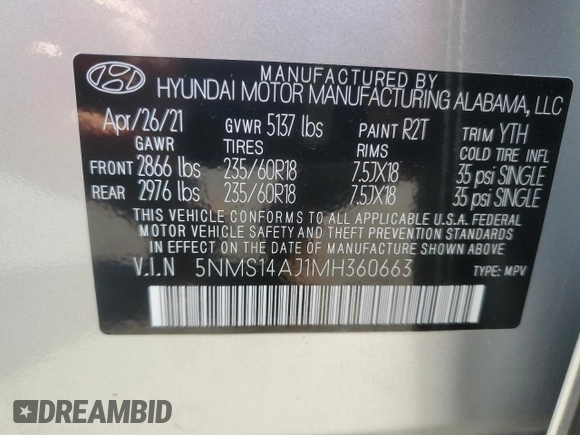 2021 Hyundai Santa Fe SE with VIN 5NMS14AJ1MH360663, listed as a Copart auction lot 49719515 with 24,028 mi miles and Non Repairable. Bid and sale history available at carsss.com. Image 13.