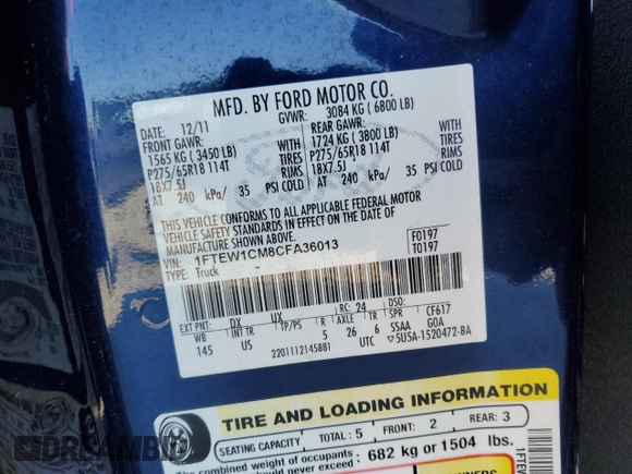 2012 Ford F-150 XL with VIN 1FTEW1CM8CFA36013, listed as a Copart auction lot 87925185 with 157,281 mi miles and Salvage Title. Bid and sale history available at carsss.com. Image 12.