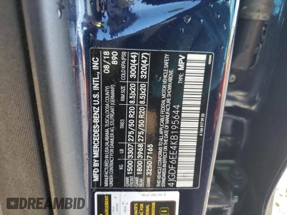 2019 Mercedes-Benz GLS 450 with VIN 4JGDF6EE4KB195644, listed as a Copart auction lot 42386804 with 63,131 mi miles and . Bid and sale history available at DreamBid. Image 15.