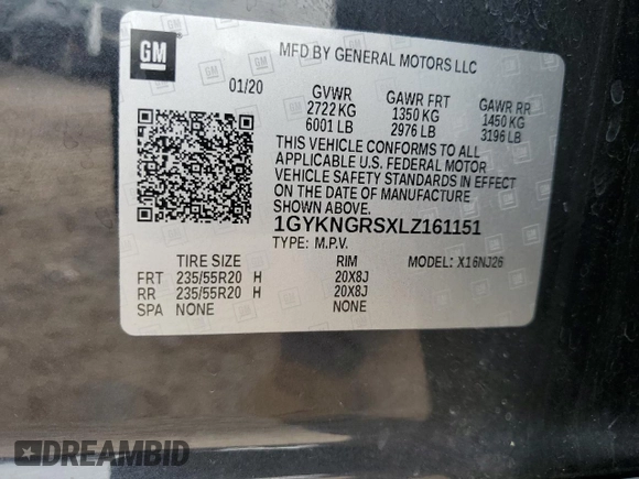 2020 Cadillac XT5 Sport AWD with VIN 1GYKNGRSXLZ161151, listed as a Copart auction lot 64041905 with 37,468 mi miles and Salvage title. Bid and sale history available at DreamBid. Image 13.