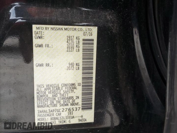 2016 Nissan Altima SV with VIN 1N4AL3AP7GC276537, listed as a Copart auction lot 50643055 with 139,708 mi miles and Salvage Title. Bid and sale history available at carsss.com. Image 12.