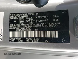 2022 Toyota 4Runner SR5 Premium with VIN JTENU5JR0N6049381, listed as a Copart auction lot 54142155 with 46,048 mi miles and Salvage title. Bid and sale history available at DreamBid. Image 13.