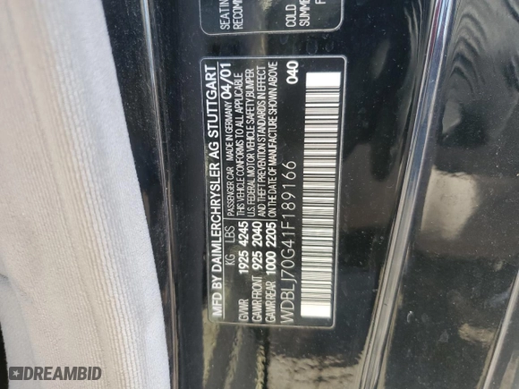 2001 Mercedes-Benz CLK-Class with VIN WDBLJ70G41F189166, listed as a Copart auction lot 87976845 with 139,316 mi miles and Salvage Title. Bid and sale history available at carsss.com. Image 12.
