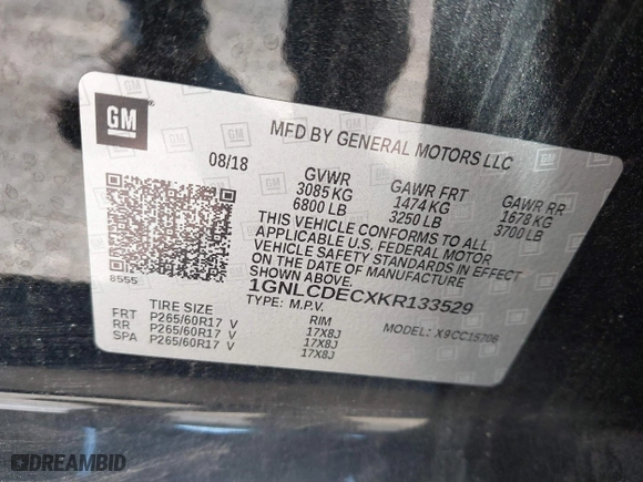 2019 Chevrolet Tahoe Commercial with VIN 1GNLCDECXKR133529, listed as a IAAI auction lot 41890263 with 160,227 mi miles. Bid and sale history available at carsss.com. Image 9.