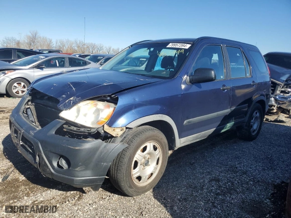 2005 Honda CR-V LX with VIN JHLRD68595C005981, listed as a Copart auction lot 79957394 with 188,472 mi miles and Salvage Title. Bid and sale history available at carsss.com. Image 1.