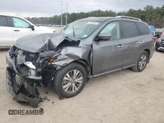 2019 Nissan Pathfinder SV z VIN 5N1DR2MN6KC585091, wystawiony jako Copart lot #47393355 z przebiegiem 46 847 mil mil oraz Szkoda całkowita • Salvage title. Historia ofert i sprzedaży dostępna na DreamBid. Obrazek 1.