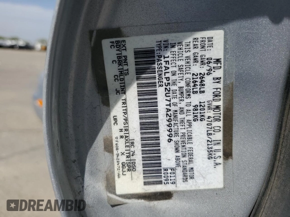 1996 Ford Taurus GL with VIN 1FALP52U7TA299996, listed as a Copart auction lot 53387685 with 175,029 mi miles and Salvage title. Bid and sale history available at DreamBid. Image 14.