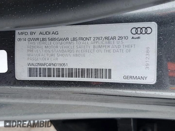 2015 Audi A7 3.0 TDI Prestige with VIN WAU2MAFC4FN019051, listed as a Copart auction lot 39189434 with 133,955 mi miles. Bid and sale history available at carsss.com. Image 13.