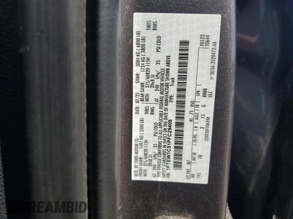 2023 Ford F-150 XL with VIN 1FTEW1C51PFC29408, listed as a Copart auction lot 61095515 with 53,008 mi miles and Clean title. Bid and sale history available at DreamBid. Image 13.