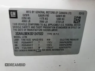 2013 Chevrolet Equinox LS z VIN 2GNALBEK0D1247022, wystawiony jako Copart lot #50737735 z przebiegiem 157 841 mil mil oraz Szkoda całkowita • Salvage title. Historia ofert i sprzedaży dostępna na DreamBid. Obrazek 13.