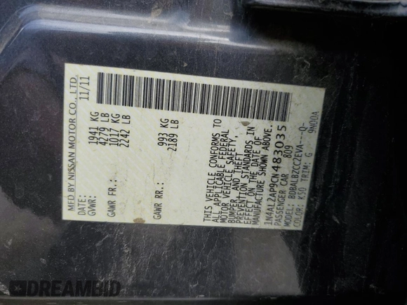 2012 Nissan Altima 2.5 S with VIN 1N4AL2AP9CN483035, listed as a Copart auction lot 51692145 with 173,873 mi miles and Salvage Title. Bid and sale history available at carsss.com. Image 14.
