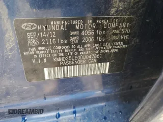 2013 Hyundai Elantra with VIN KMHD35LE0DU047861, listed as a Copart auction lot 59015785 with 55,733 mi miles and Salvage title. Bid and sale history available at DreamBid. Image 12.
