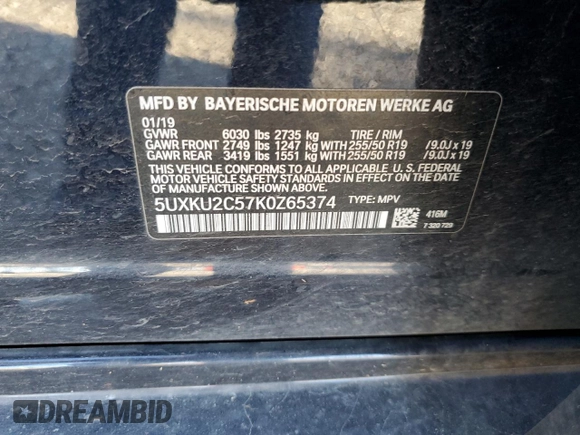2019 BMW X6 xDrive35i with VIN 5UXKU2C57K0Z65374, listed as a Copart auction lot 47344585 with 90,546 mi miles and Salvage Title. Bid and sale history available at carsss.com. Image 13.