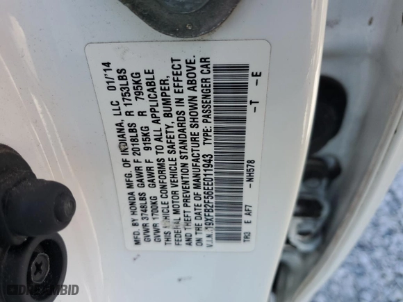 2014 Honda Civic Sedan LX with VIN 19XFB2F56EE011943, listed as a Copart auction lot 51380815 with 151,852 mi miles and Salvage Title. Bid and sale history available at carsss.com. Image 12.
