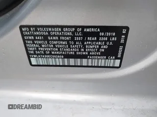 2019 Volkswagen Passat Wolfsburg Edition z VIN 1VWLA7A30KC002809, wystawiony jako IAAI lot #42341311 z przebiegiem 31 181 mil mil oraz . Historia ofert i sprzedaży dostępna na DreamBid. Obrazek 9.