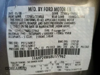2008 Ford Taurus SEL with VIN 1FAHP24W68G177962, listed as a Copart auction lot 84859884 with 36,936 mi miles and Non Repairable. Bid and sale history available at carsss.com. Image 12.