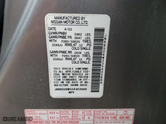 2003 Infiniti FX45 w/Options with VIN JNRBS08W33X402666, listed as a Copart auction lot 52165705 with 186,021 mi miles and Salvage Title. Bid and sale history available at carsss.com. Image 13.