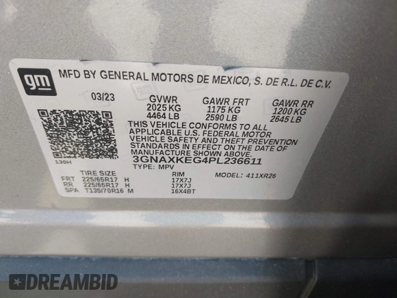 2023 Chevrolet Equinox LT z VIN 3GNAXKEG4PL236611, wystawiony jako IAAI lot #42525021 z przebiegiem 48 877 mil mil oraz . Historia ofert i sprzedaży dostępna na DreamBid. Obrazek 9.