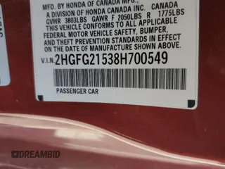 2008 Honda Civic Cpe Si with VIN 2HGFG21538H700549, listed as a Copart auction lot 49506865 with 147,545 mi miles and Salvage Title. Bid and sale history available at carsss.com. Image 13.