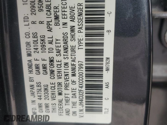 2012 Acura TSX z VIN JH4CU2F4XCC007997, wystawiony jako Copart lot #59993885 z przebiegiem 124 287 mil mil oraz Szkoda całkowita • Salvage title. Historia ofert i sprzedaży dostępna na DreamBid. Obrazek 12.