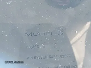 2023 Tesla Model 3 with VIN 5YJ3E1EA4PF462627, listed as a IAAI auction lot 41750103 with 38,463 mi miles and . Bid and sale history available at carsss.com. Image 7.