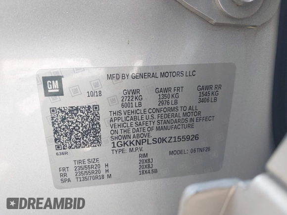 2019 GMC Acadia Denali с VIN 1GKKNPLS0KZ155926, выставлен на аукционе IAAI как лот 42253778 с пробегом 52 860 миль миль и . История ставок и продаж доступна на DreamBid. Изображение 9.