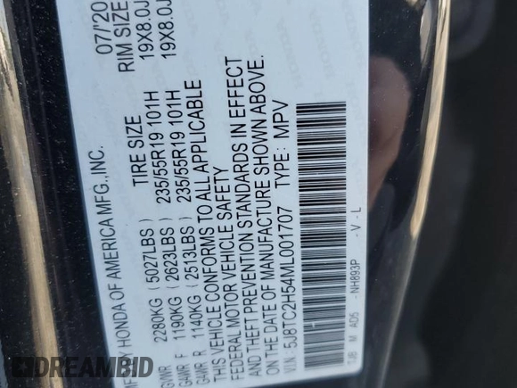 2021 Acura RDX Technology with VIN 5J8TC2H54ML001707, listed as a Copart auction lot 56026285 with 75,720 mi miles and Salvage title. Bid and sale history available at DreamBid. Image 13.