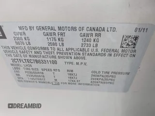 2011 GMC Terrain SLE-2 with VIN 2CTFLTEC7B6331100, listed as a IAAI auction lot 42588329 with 161,398 mi miles and . Bid and sale history available at DreamBid. Image 9.
