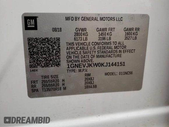 2019 Chevrolet Traverse RS with VIN 1GNEVJKW0KJ144151, listed as a Copart auction lot 68941883 with 59,652 mi miles. Bid and sale history available at carsss.com. Image 13.